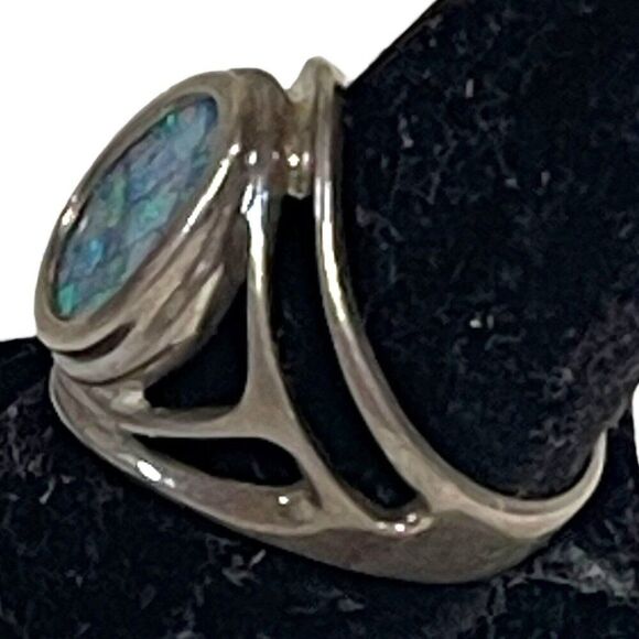 Whitney Kelly Mosaic Blue Fiery Opal Designer Sterling Silver Ring Size 8 WK - Picture 3 of 7